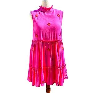 J MARIE Sleeveless Lined Embroidered Pink Tiered Ruffled dress. Size M